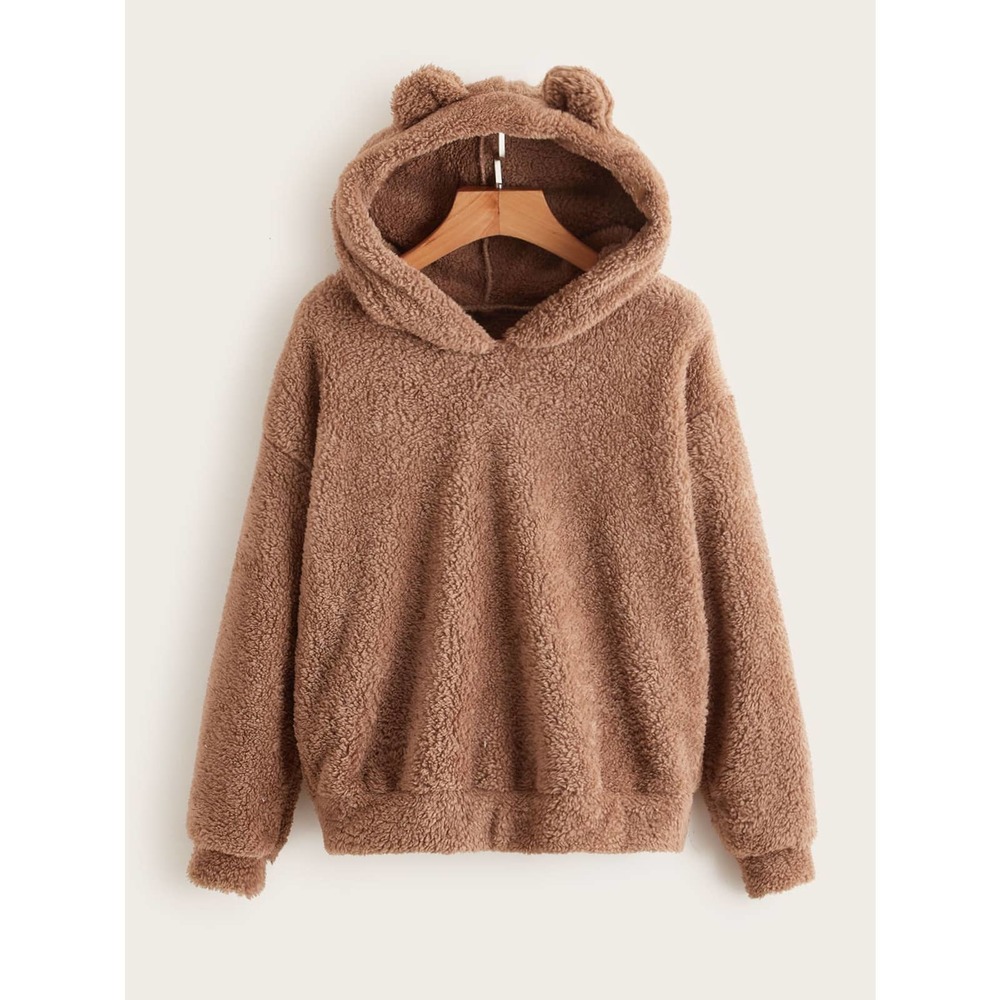 teddy bear ear hooded teddy jacket sweatshirt sweater tan brown